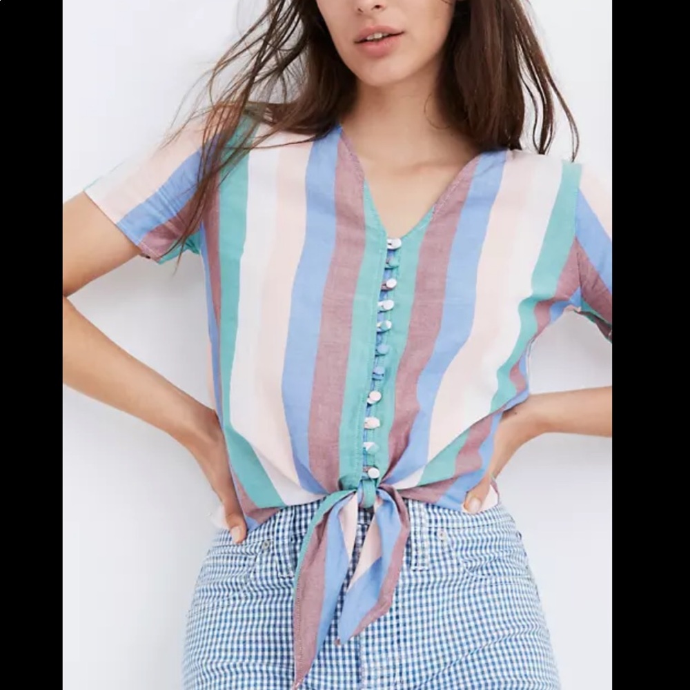 Madewell - Tie-Front Button Top In Stripe - image 1